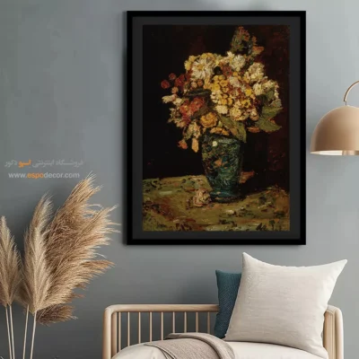 خرید تابلو نقاشی از گلدان - گلها در گلدان آبی – تابلو نقاشی های ون گوگ - اسپو دکور