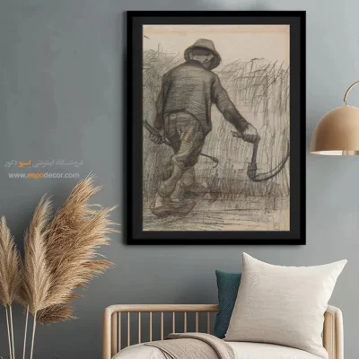 تابلو چاپ دیجیتال - برش دهنده ذرت با کلاه از پشت دیده می شود – تابلو نقاشی های ون گوگ - اسپو دکور