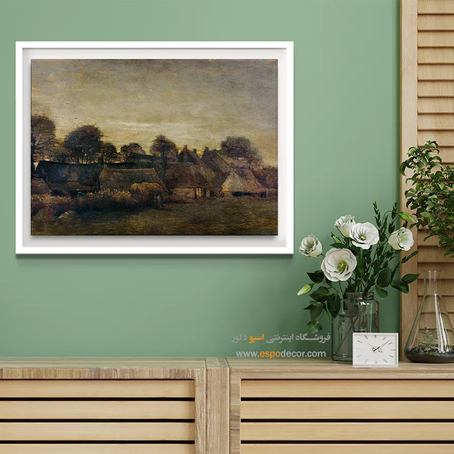 خرید تابلو بدون قاب - دهکده کشاورزی در گرگ و میش – تابلو نقاشی های ون گوگ - اسپو دکور
