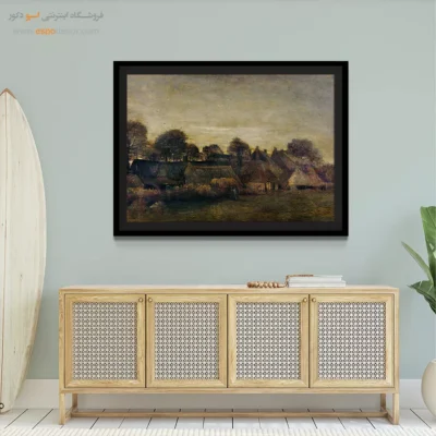 خرید تابلو بدون قاب - دهکده کشاورزی در گرگ و میش – تابلو نقاشی های ون گوگ - اسپو دکور