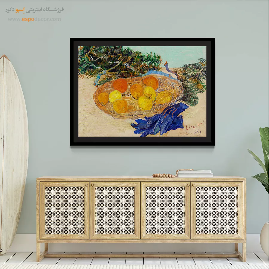 ون گوگ طبیعت بی جان - طبیعت بی جان پرتقال و لیمو با دستکش آبی – تابلو نقاشی های ون گوگ - اسپو دکور