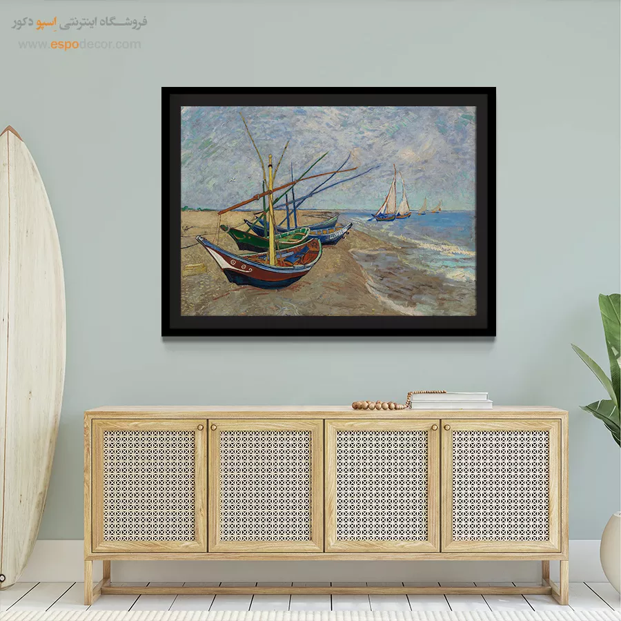 خرید تابلو بوم کنواس - قایق های ماهیگیری در ساحل – تابلو نقاشی های ون گوگ - اسپو دکور
