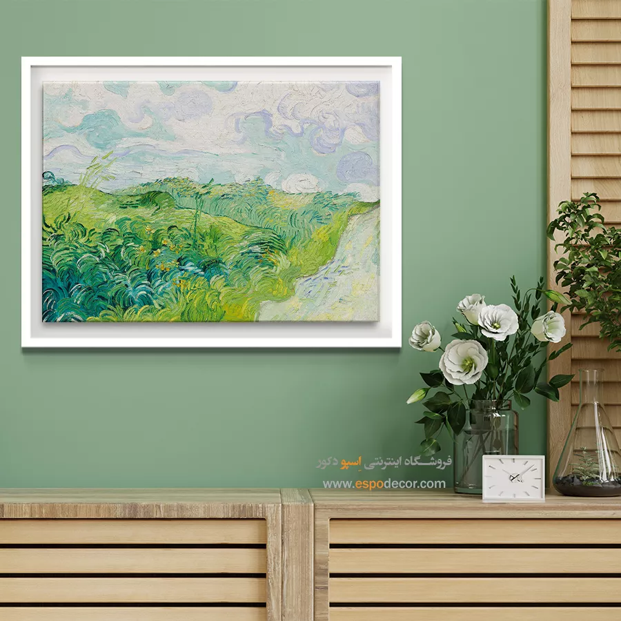 خرید تابلو مناسب هدیه - مزارع گندم سبز – تابلو نقاشی های ون گوگ - اسپو دکور