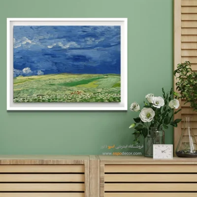 خرید تابلو خاص هدیه - مزرعه گندم در زیر ابرهای رعد و برق – تابلو نقاشی های ون گوگ - اسپو دکور