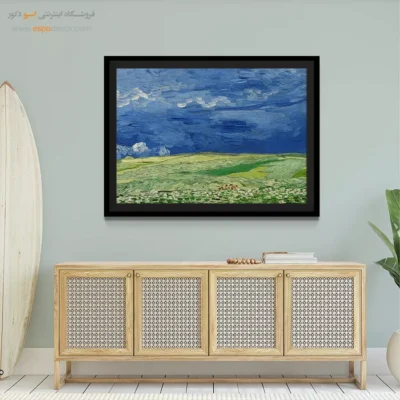 خرید تابلو خاص هدیه - مزرعه گندم در زیر ابرهای رعد و برق – تابلو نقاشی های ون گوگ - اسپو دکور