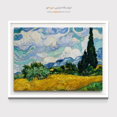 خرید تابلو هنری برای عاشقان هنر - گندم زار با سرو – تابلو نقاشی های ون گوگ - اسپو دکور