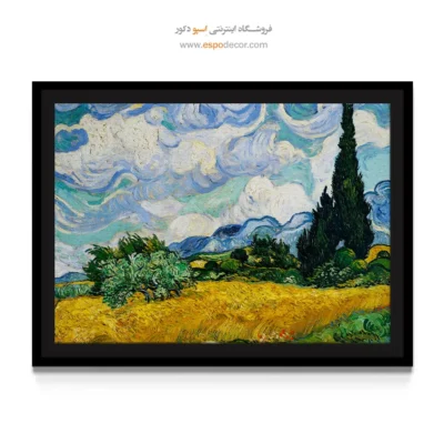 خرید تابلو هنری برای عاشقان هنر - گندم زار با سرو – تابلو نقاشی های ون گوگ - اسپو دکور