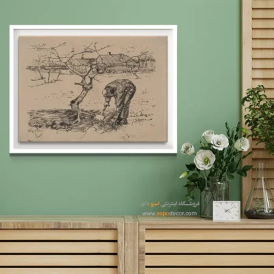 خرید تابلو نقاشی فریم دار - باغبان کنار درخت سیب – تابلو نقاشی های ون گوگ - اسپو دکور