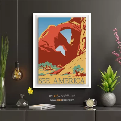 تابلو هدیه وینتیج - امریکا را ببینید – تابلو پوستر وینتیج - اسپو دکور