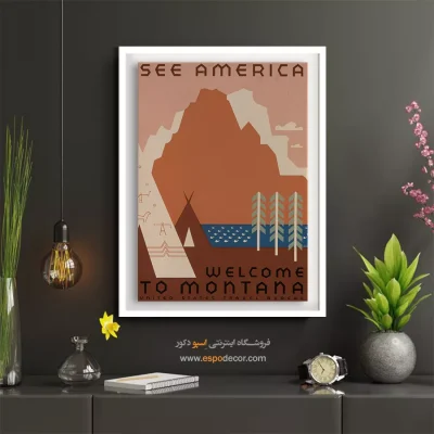 تابلو نوستالژی خارجی - به مونتانا خوش آمدید – تابلو پوستر وینتیج - اسپو دکور