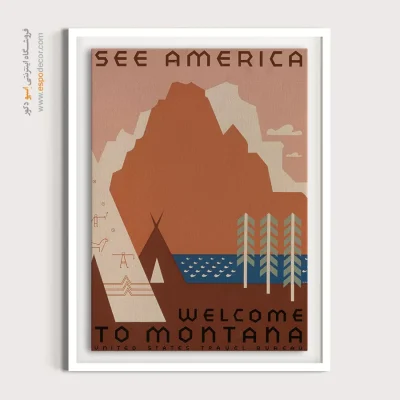 تابلو نوستالژی خارجی - به مونتانا خوش آمدید – تابلو پوستر وینتیج - اسپو دکور