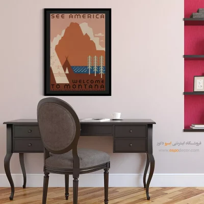 تابلو نوستالژی خارجی - به مونتانا خوش آمدید – تابلو پوستر وینتیج - اسپو دکور