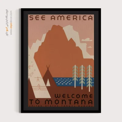 تابلو نوستالژی خارجی - به مونتانا خوش آمدید – تابلو پوستر وینتیج - اسپو دکور