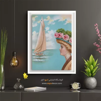 کیفیت چاپ خارجی - زن زیبا در ساحل – تابلو پوستر وینتیج - اسپو دکور