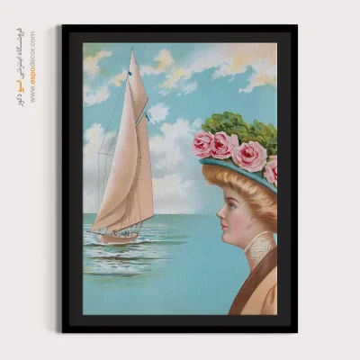 کیفیت چاپ خارجی - زن زیبا در ساحل – تابلو پوستر وینتیج - اسپو دکور