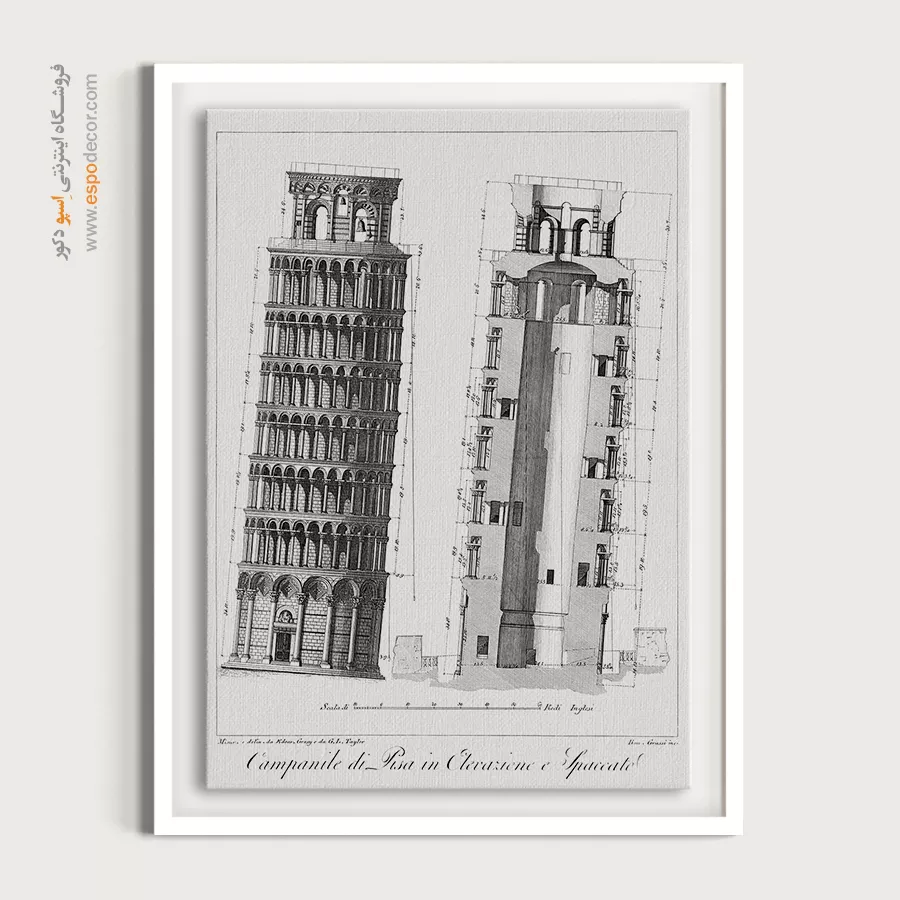 تابلو هنری باکیفیت - برج ناقوس پیزا – تابلو پوستر وینتیج - اسپو دکور