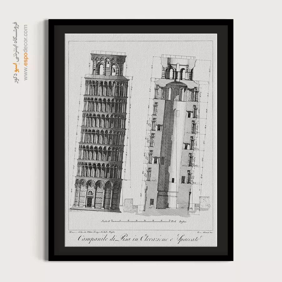 تابلو هنری باکیفیت - برج ناقوس پیزا – تابلو پوستر وینتیج - اسپو دکور