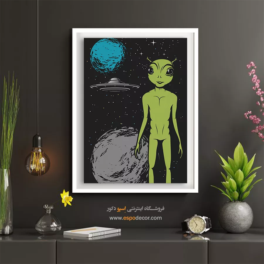 تابلو وینتیج مناسب تابستان - یوفو در فضا – تابلو پوستر وینتیج - اسپو دکور