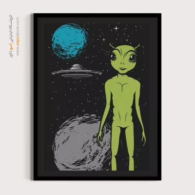 تابلو وینتیج مناسب تابستان - یوفو در فضا – تابلو پوستر وینتیج - اسپو دکور