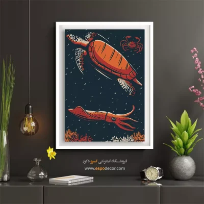 تابلو برای سالن پذیرایی - موجودات اعماق دریا – تابلو پوستر وینتیج - اسپو دکور