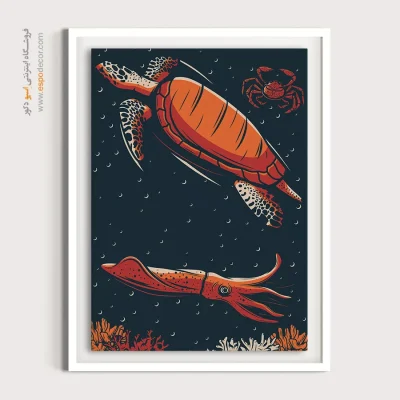 تابلو برای سالن پذیرایی - موجودات اعماق دریا – تابلو پوستر وینتیج - اسپو دکور