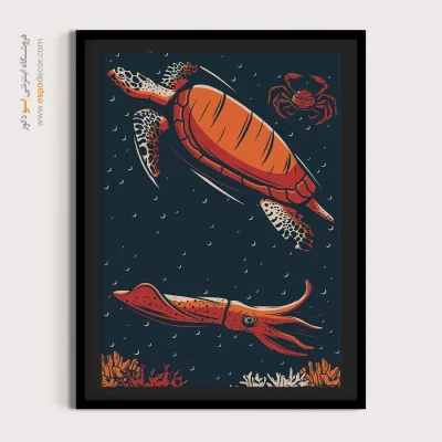 تابلو برای سالن پذیرایی - موجودات اعماق دریا – تابلو پوستر وینتیج - اسپو دکور