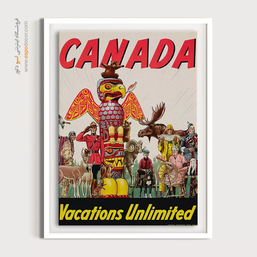 تابلو دیواری برای کافیشاپ - تعطیلات نامحدود کانادا – تابلو پوستر وینتیج - اسپو دکور