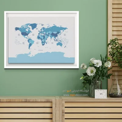 تابلو نقشه جهان با رنگ سرد - نقشه‌زاد – تابلو نقشه جهان - اسپو دکور