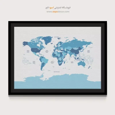 تابلو نقشه جهان با رنگ سرد - نقشه‌زاد – تابلو نقشه جهان - اسپو دکور