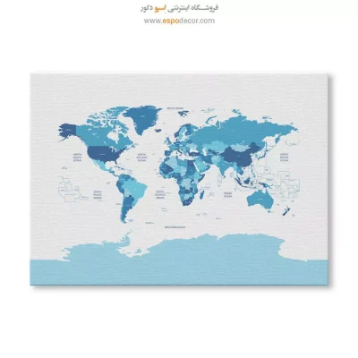 تابلو نقشه جهان با رنگ سرد