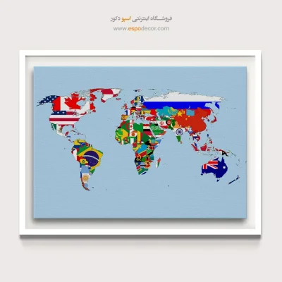 تابلو نقشه جهان با پرچم‌ها