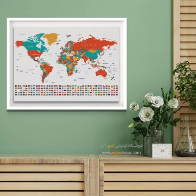 تابلو نقشه جهان آموزشی برای دفتر مهاجرت - نقشه‌گون – تابلو نقشه جهان - اسپو دکور