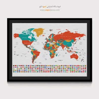 تابلو نقشه جهان آموزشی برای دفتر مهاجرت - نقشه‌گون – تابلو نقشه جهان - اسپو دکور