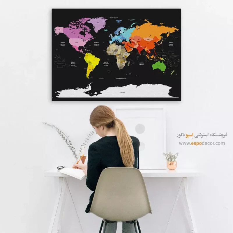خرید تابلو نقشه جهان مینیمال