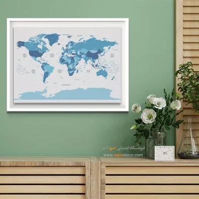 تزیین دفتر با نقشه جهان - راهیاب – تابلو نقشه جهان - اسپو دکور