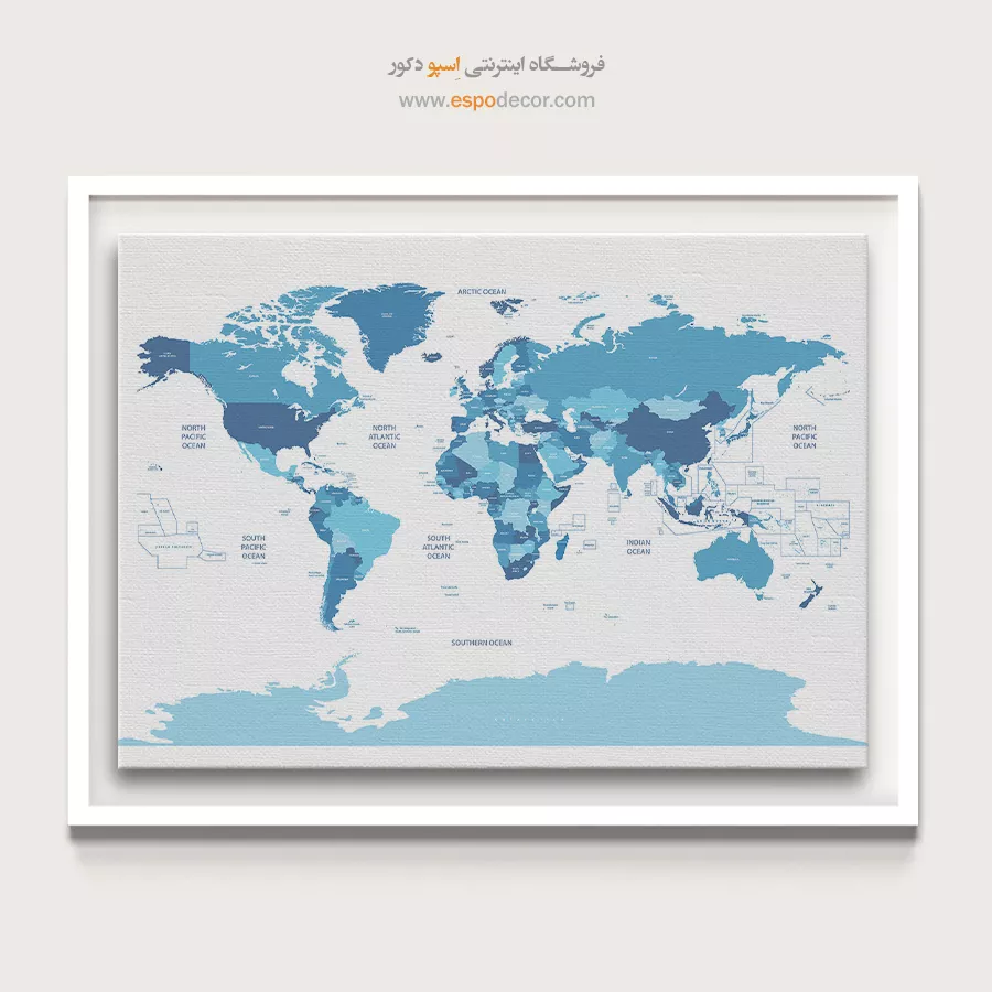 تزیین دفتر با نقشه جهان - راهیاب – تابلو نقشه جهان - اسپو دکور