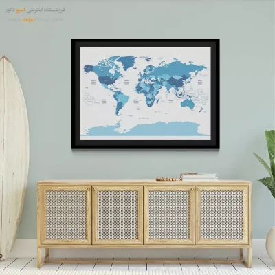 تزیین دفتر با نقشه جهان - راهیاب – تابلو نقشه جهان - اسپو دکور