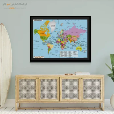 ابلو نقشه جهان سیاسی با نام کشورها - ترسیم – تابلو نقشه جهان - اسپو دکور
