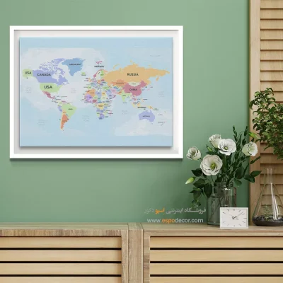 نقشه جهان برای اتاق نشیمن - کوهسار – تابلو نقشه جهان - اسپو دکور