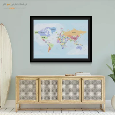 نقشه جهان برای اتاق نشیمن - کوهسار – تابلو نقشه جهان - اسپو دکور