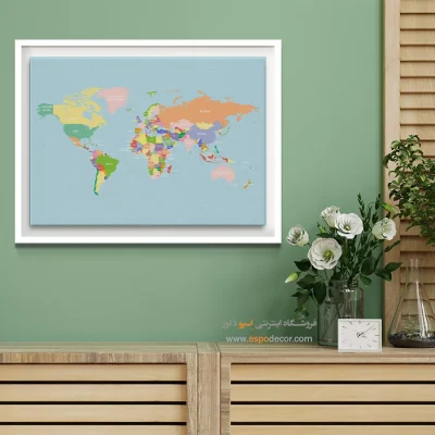 نقشه جهان برای پذیرایی - زمین – تابلو نقشه جهان - اسپو دکور
