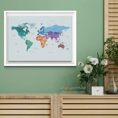 نقشه جهان برای لابی - سیاره – تابلو نقشه جهان - اسپو دکور