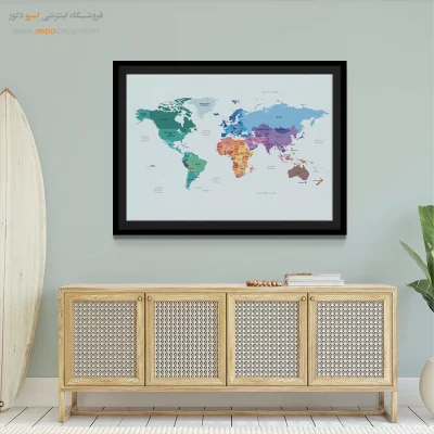 نقشه جهان برای لابی - سیاره – تابلو نقشه جهان - اسپو دکور