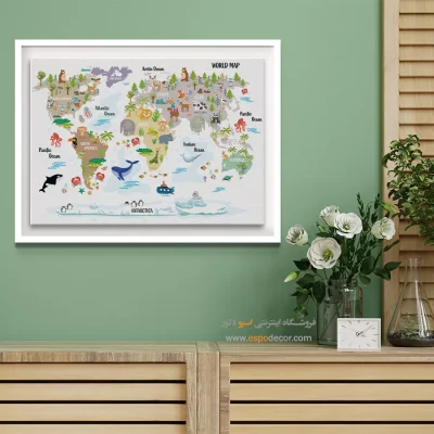 خرید تابلو نقشه برای اتاق کودک - چشم‌انداز – تابلو نقشه جهان - اسپو دکور