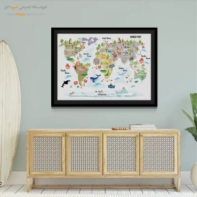 خرید تابلو نقشه برای اتاق کودک - چشم‌انداز – تابلو نقشه جهان - اسپو دکور