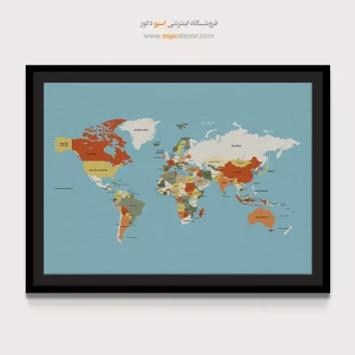 تابلو نقشه جهان برای اتاق مطالعه - خاور – تابلو نقشه جهان - اسپو دکور