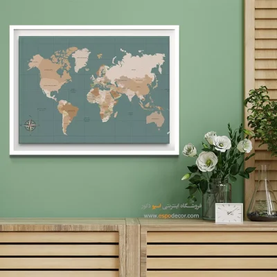 تابلو اتاق نشیمن - باختر – تابلو نقشه جهان - اسپو دکور