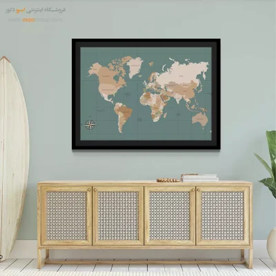 تابلو اتاق نشیمن - باختر – تابلو نقشه جهان - اسپو دکور