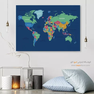 تابلو نقشه جهان رنگی