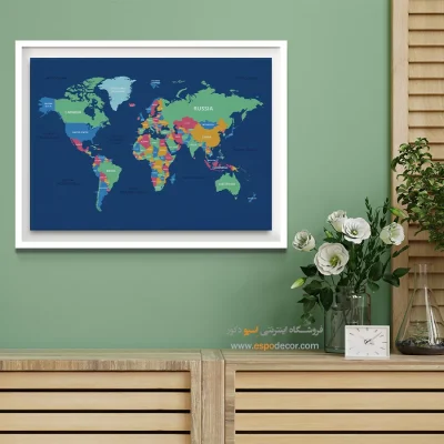 تابلو نقشه جهان رنگی